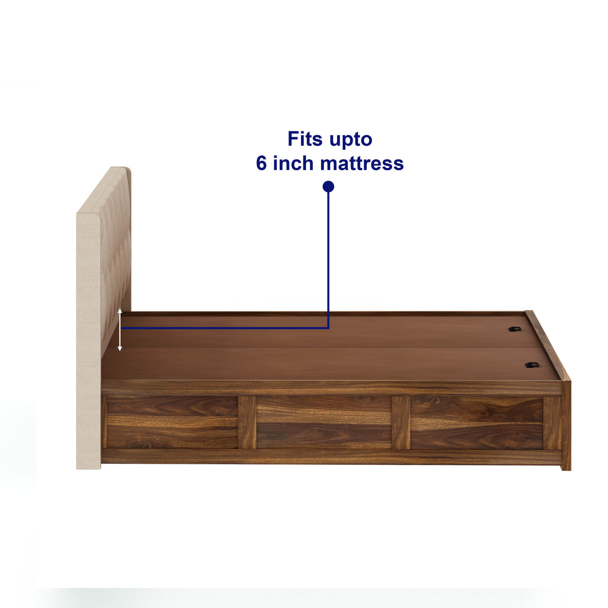 Swiss Solid Sheesham Wood Bed With Box Storage & Eifle Style Upholstered Headboard-3 years Warranty(LUXE EDITION)