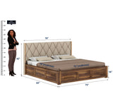 Swiss Solid Sheesham Wood Bed With Box Storage & Eifle Style Upholstered Headboard-3 years Warranty(LUXE EDITION)