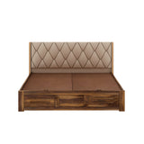 Swiss Solid Sheesham Wood Bed With Box Storage & Eifle Style Upholstered Headboard-3 years Warranty(LUXE EDITION)
