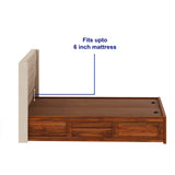 Swiss Solid Sheesham Wood Bed With Box Storage & Fabrio Style Upholstered Headboard-3 years Warranty(LUXE EDITION)