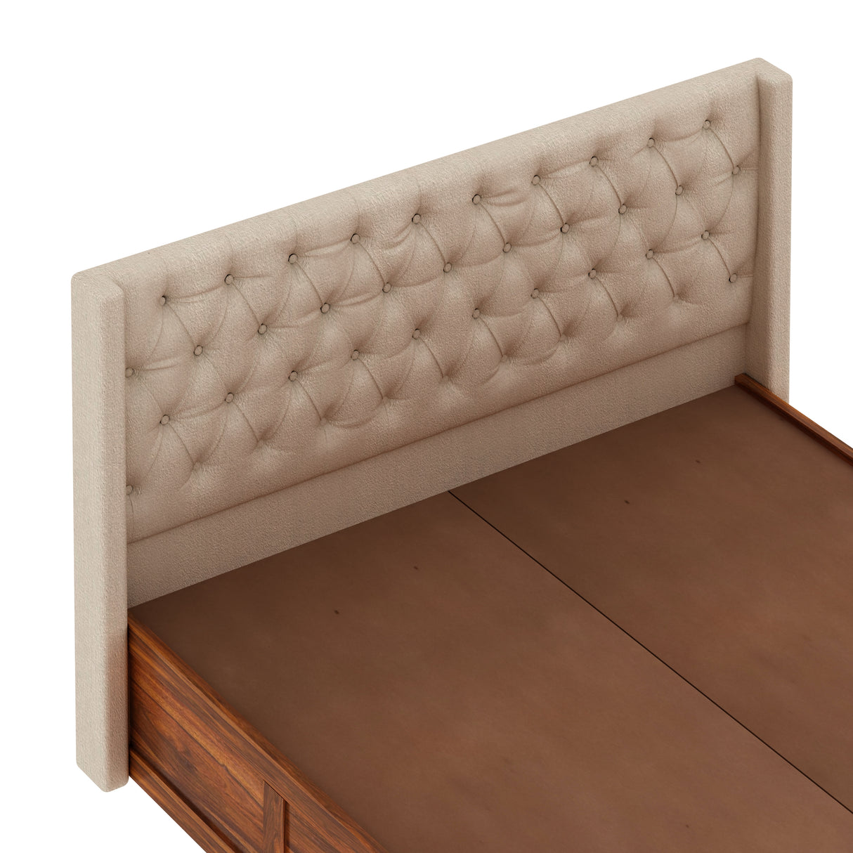 Swiss Solid Sheesham Wood Bed With Box Storage & Fabrio Style Upholstered Headboard-3 years Warranty(LUXE EDITION)