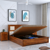 Maharaja Solid Sheesham Wood Bed with Hydraulic Box and Headboard Storage - 3 Years Warranty