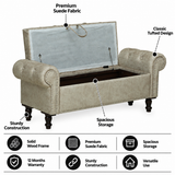 FABRIO Upholstered Ottoman Bench With Storage - 12 Months Warranty(Beige Suede)