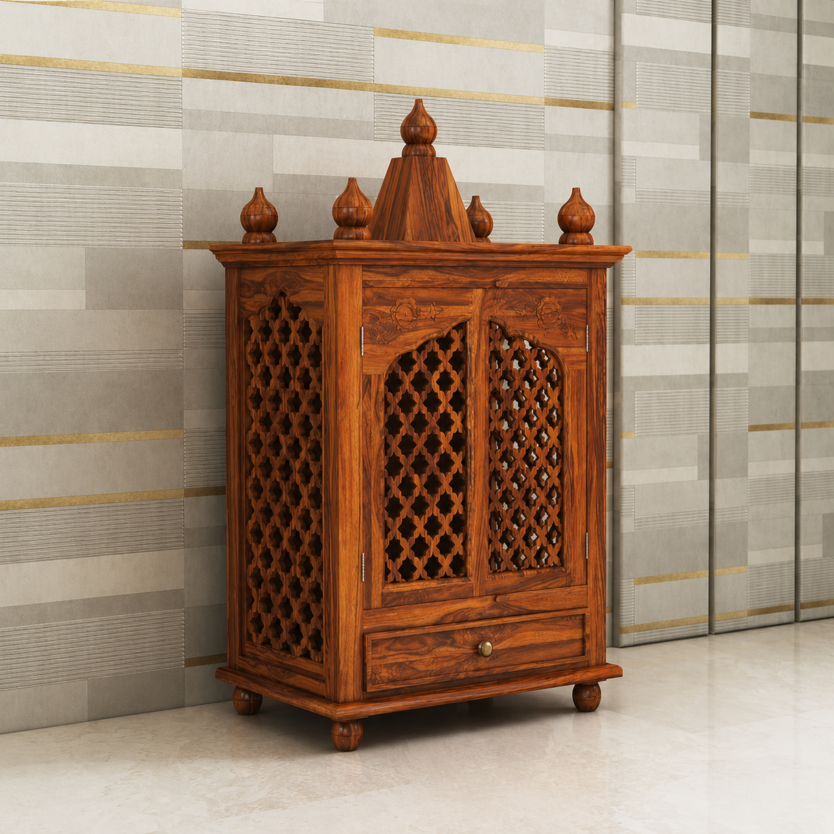 Aastha Solid Sheesham Wood Mandir - 3 years Warranty