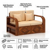 Wave Solid Sheesham Wood 2 Seater Sofa With Side Pockets - 3 Years Warranty