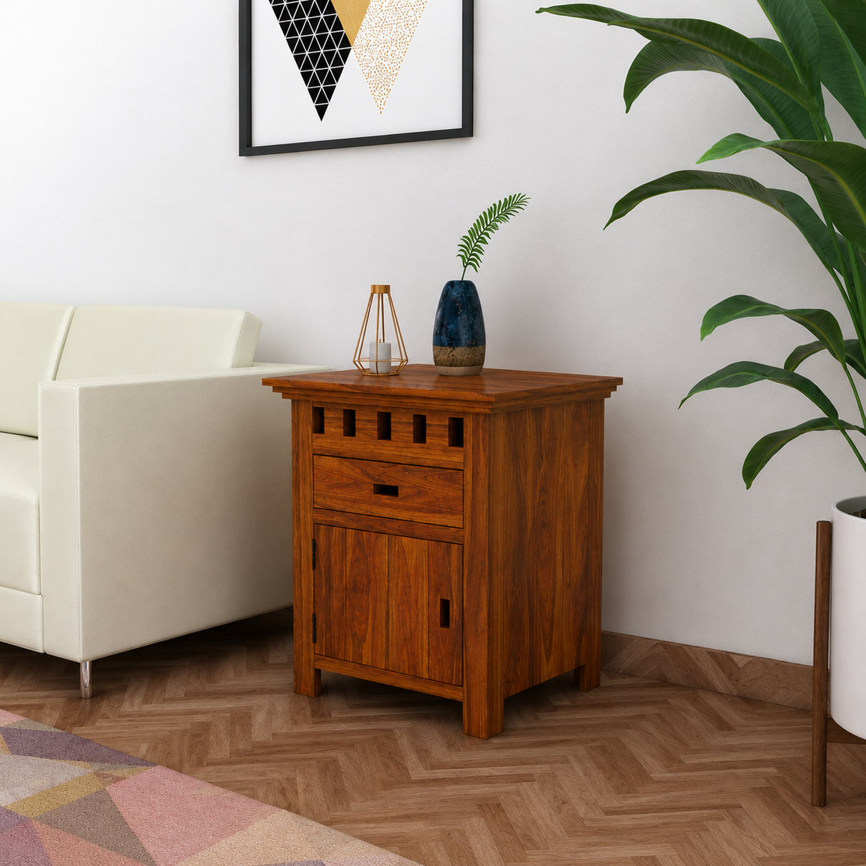 Armania Bedside Table With Storage in Solid Sheesham Wood - 3 Years Warranty
