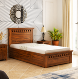 Armania Solid Sheesham Wood Single Size Bed With Box Storage - 3 Years Warranty