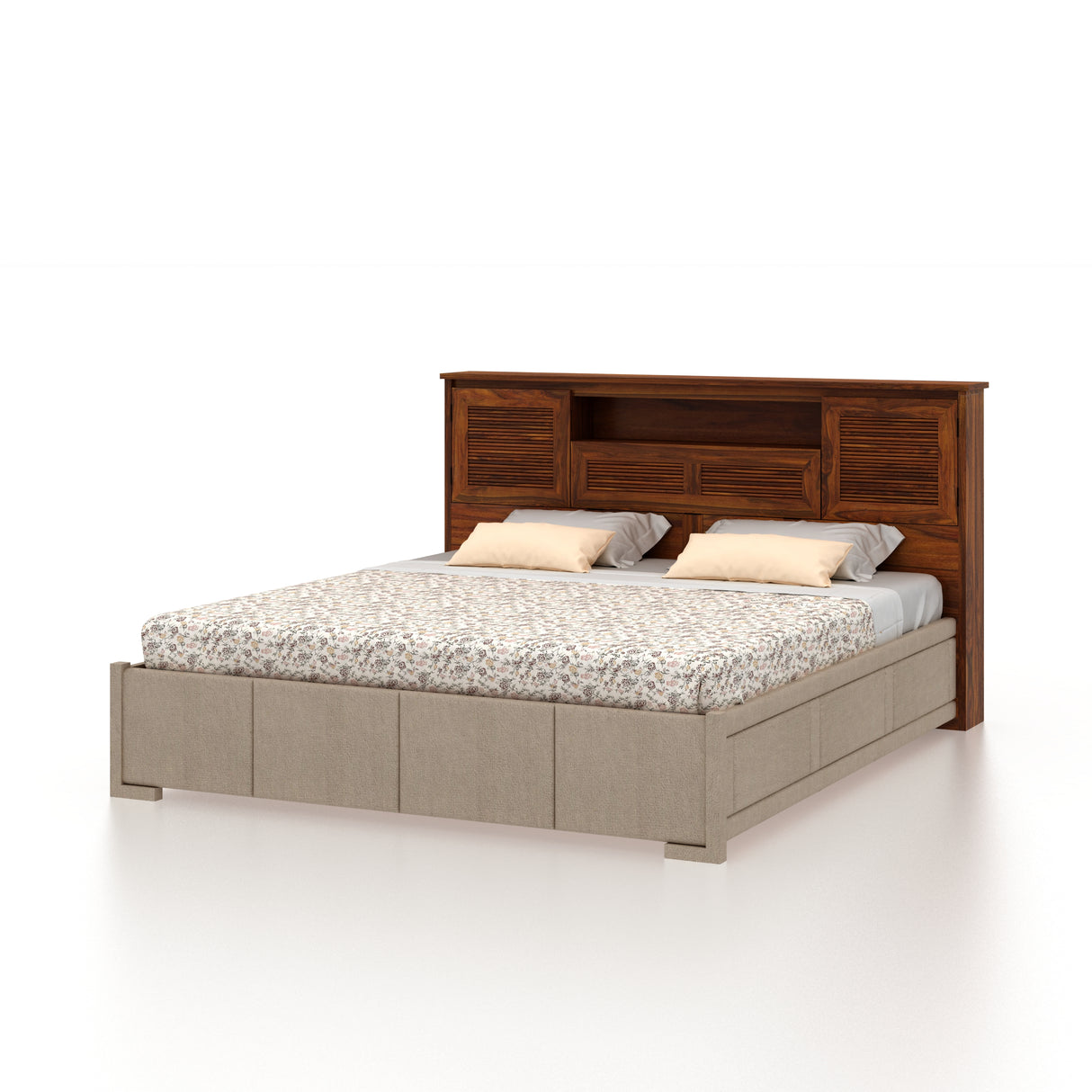 Maharaja Upholstered Bed with Wooden Headboard Storage and Box Storage - 3 Years Warranty