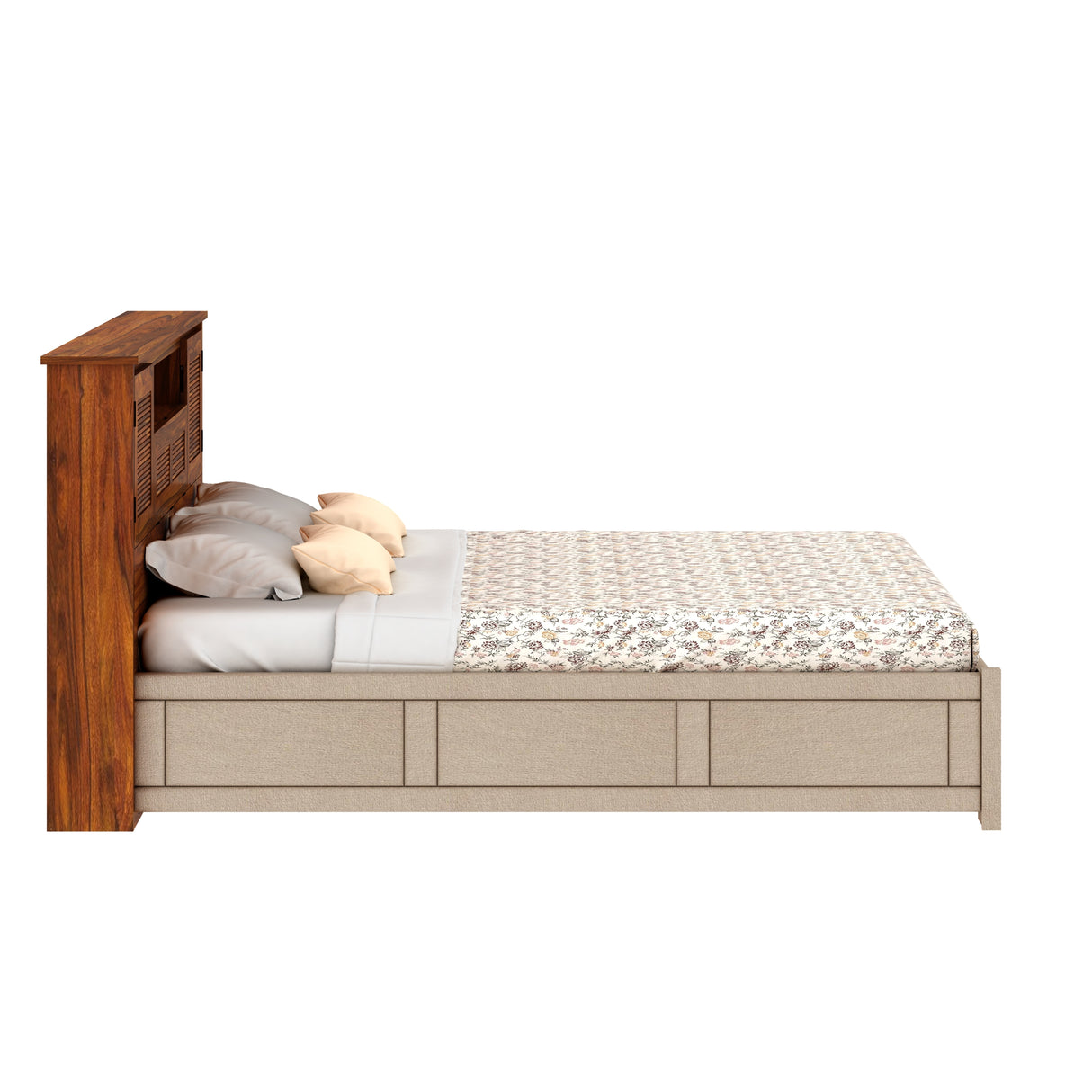 Maharaja Upholstered Bed with Wooden Headboard Storage and Box Storage - 3 Years Warranty