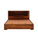 Maharaja Groove Solid Sheesham Wood Bed with Box and Headboard Storage - 3 years Warranty