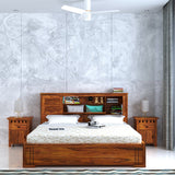 Maharaja Groove Solid Sheesham Wood Bed with Box and Headboard Storage - 3 years Warranty