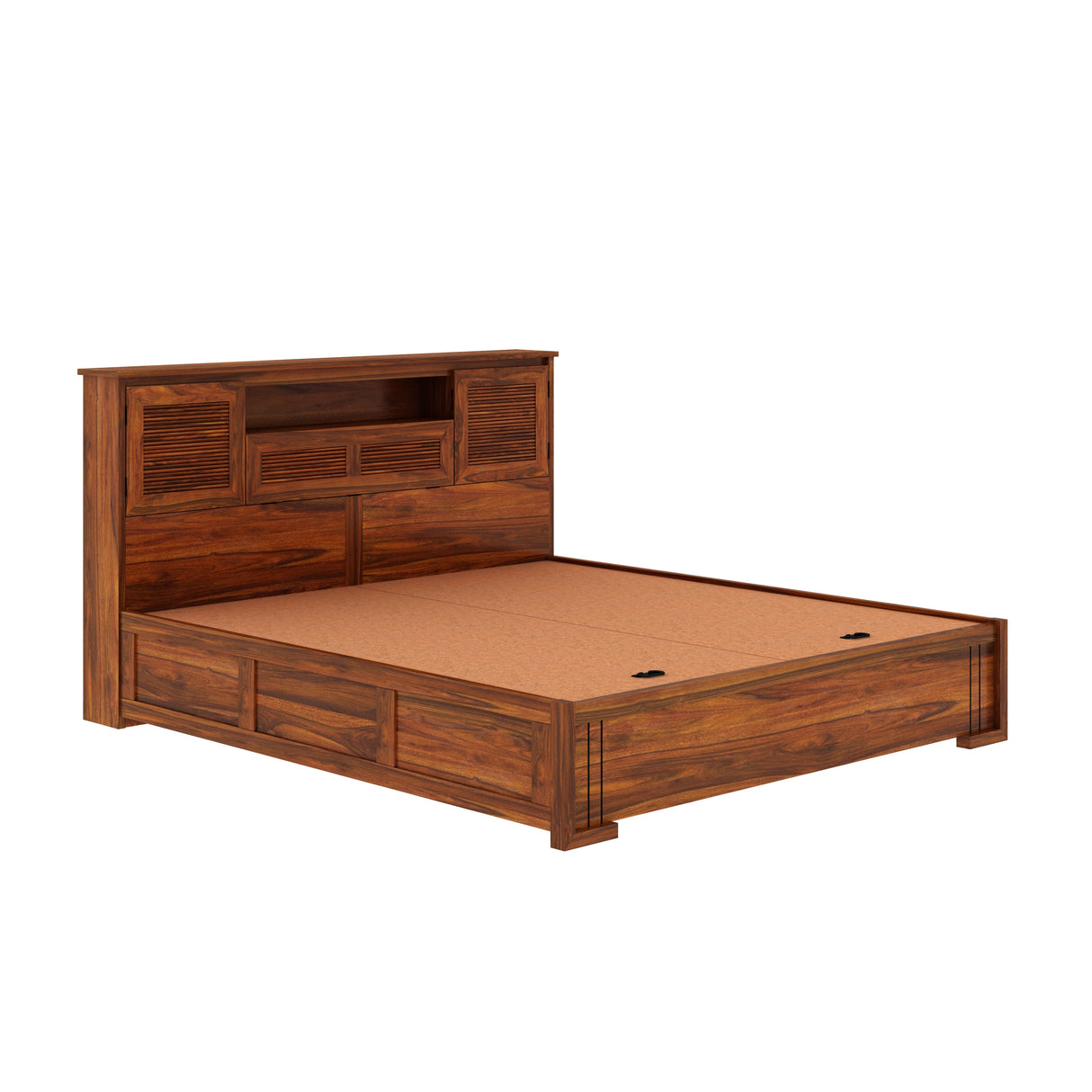 Maharaja Groove Solid Sheesham Wood Bed with Box and Headboard Storage - 1 Year Warranty