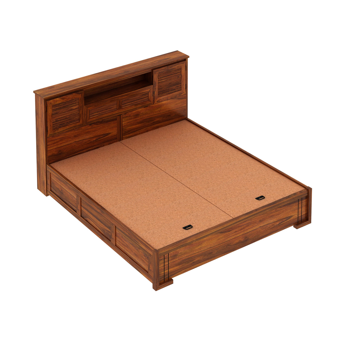 Maharaja Groove Solid Sheesham Wood Bed with Box and Headboard Storage - 3 years Warranty