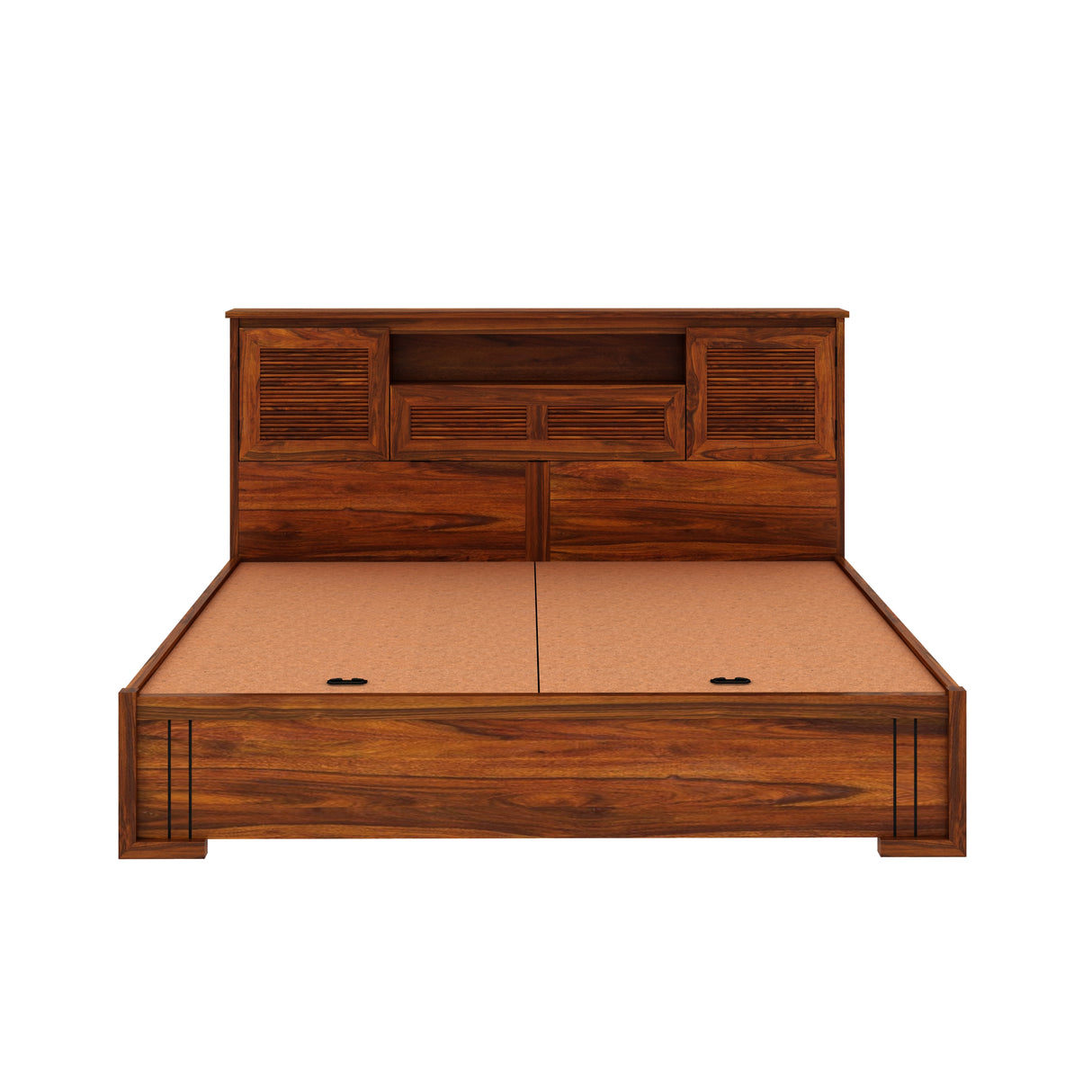 Maharaja Groove Solid Sheesham Wood Bed with Box and Headboard Storage - 1 Year Warranty