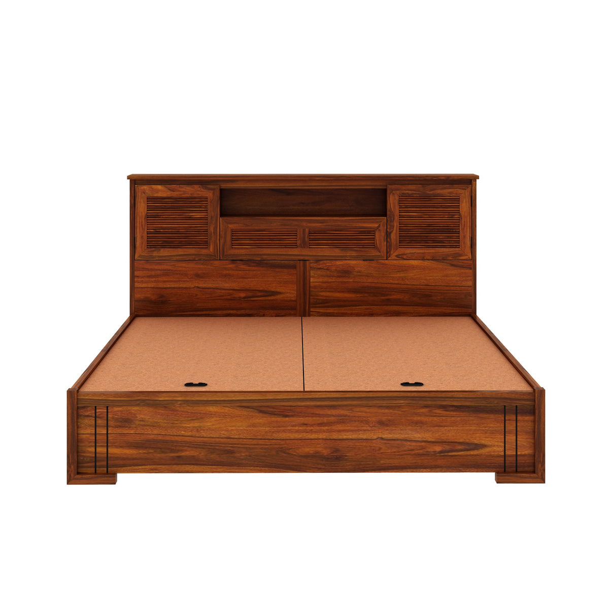 Maharaja Groove Solid Sheesham Wood Bed with Box and Headboard Storage - 3 years Warranty
