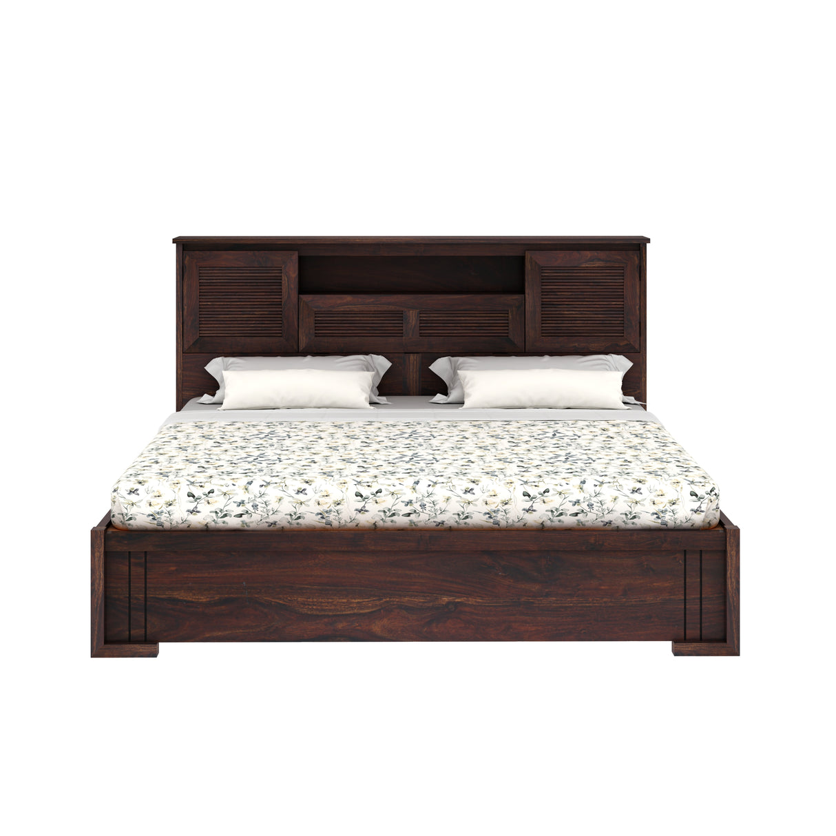 Maharaja Groove Solid Sheesham Wood Bed with Hydraulic Box and Headboard Storage - 1 Year Warranty