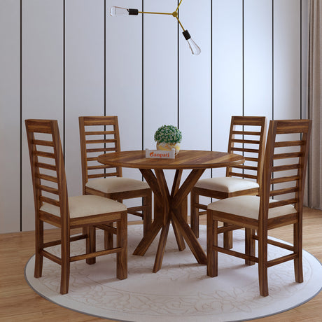 Maurus Oval Solid Sheesham Wood 4 Seater Dining Table Set - 3 Years Warranty