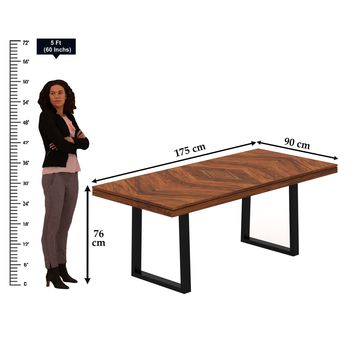 Wave Solid Sheesham Wood 6 Seater Dining Set With Iron Legs(Wave Detailing Top) - 3 Years Warranty