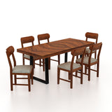 Wave Solid Sheesham Wood 6 Seater Dining Set With Iron Legs(Wave Detailing Top) - 3 Years Warranty