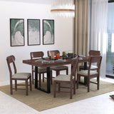 Wave Solid Sheesham Wood 6 Seater Dining Set With Iron Legs(Wave Detailing Top) - 3 Years Warranty