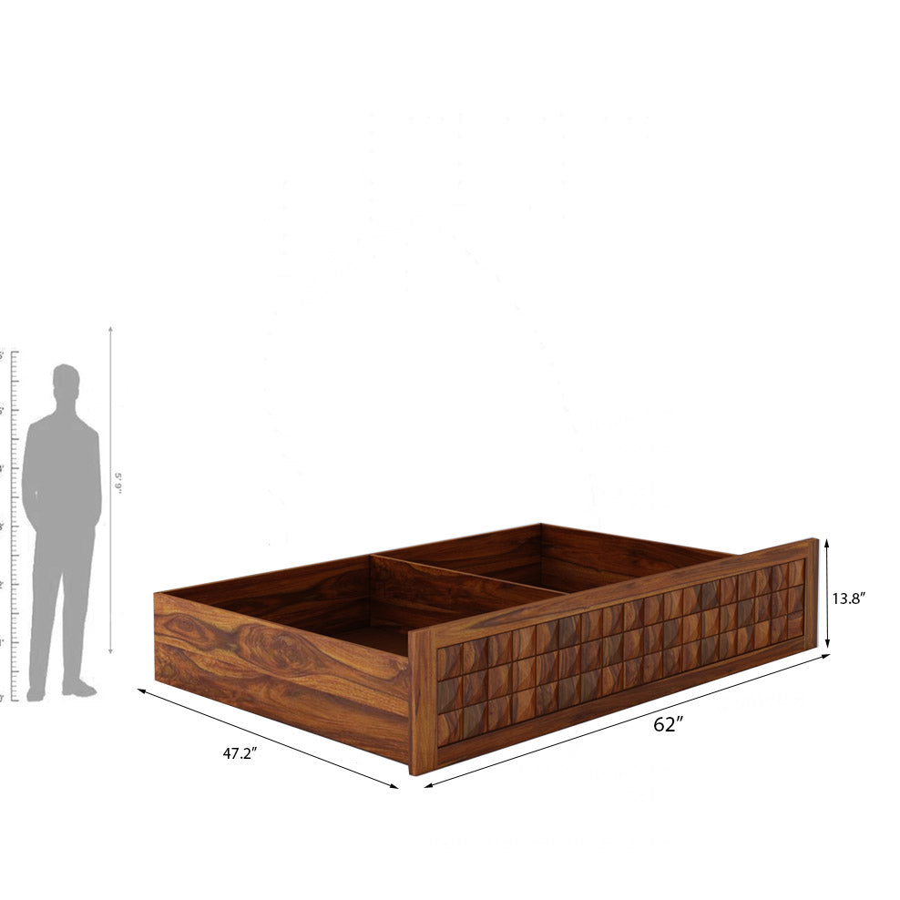 Oslo Diamond Solid Sheesham Wood Bed With Half Box and Trolly Storage - 3 Years Warranty