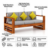 Lurid Solid Sheesham Wood 3 Seater Sofa With Side Pockets - 3 Years Warranty