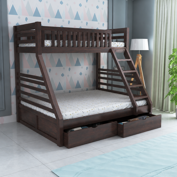 Intalian Solid Sheesham Bunk Bed With Drawer Storage - 3 Years Warranty