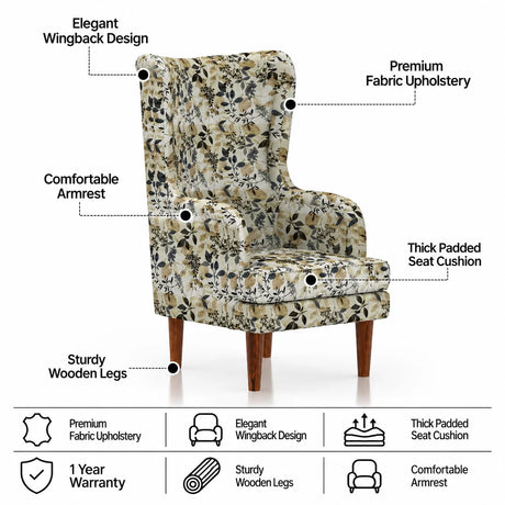 Goa Wing/Relax Sofa Chair With Wooden Legs - 1 Years Warranty