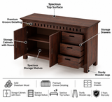 Armania Solid Sheesham Wood Sideboard With Doors and Drawer Storage - 3 Years Warranty