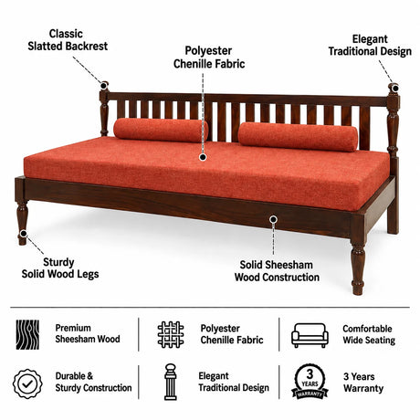 Eythia Solid Sheesham Wood Divan Cum Sofa - 3 Years Warranty
