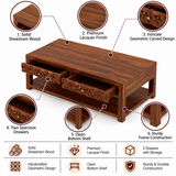 Raj Solid Wood Coffee Table With Two Drawer Storage - 3 Years Warranty