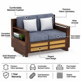 Syrus Solid Sheesham Wood 2 Seater Sofa With Side Pocket and Cane Design -3 Years Warranty