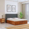 Swiss Solid Sheesham Wood Bed With Box Storage & Fabrio Style Upholstered Headboard-3 years Warranty(LUXE EDITION)