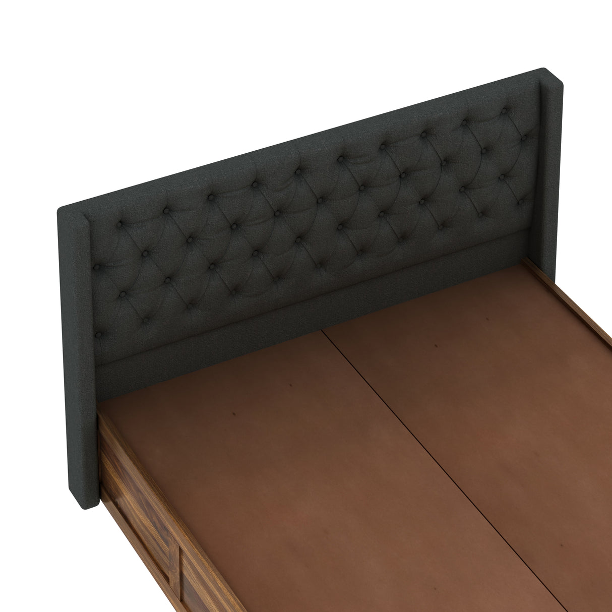 Swiss Solid Sheesham Wood Bed With Box Storage & Fabrio Style Upholstered Headboard-3 years Warranty(LUXE EDITION)