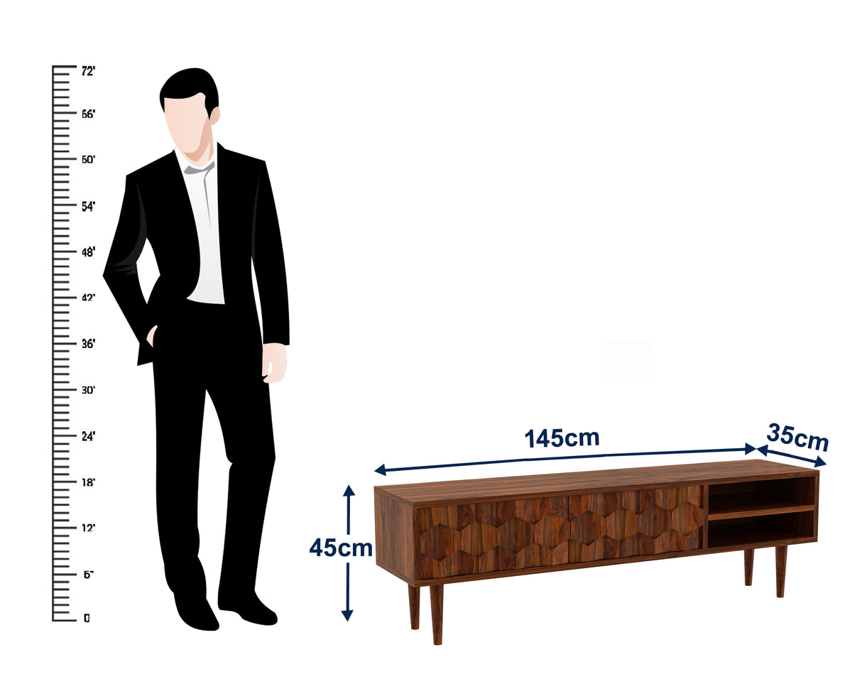 Hexa Solid Sheesham Wood TV Unit - 3 Years Warranty