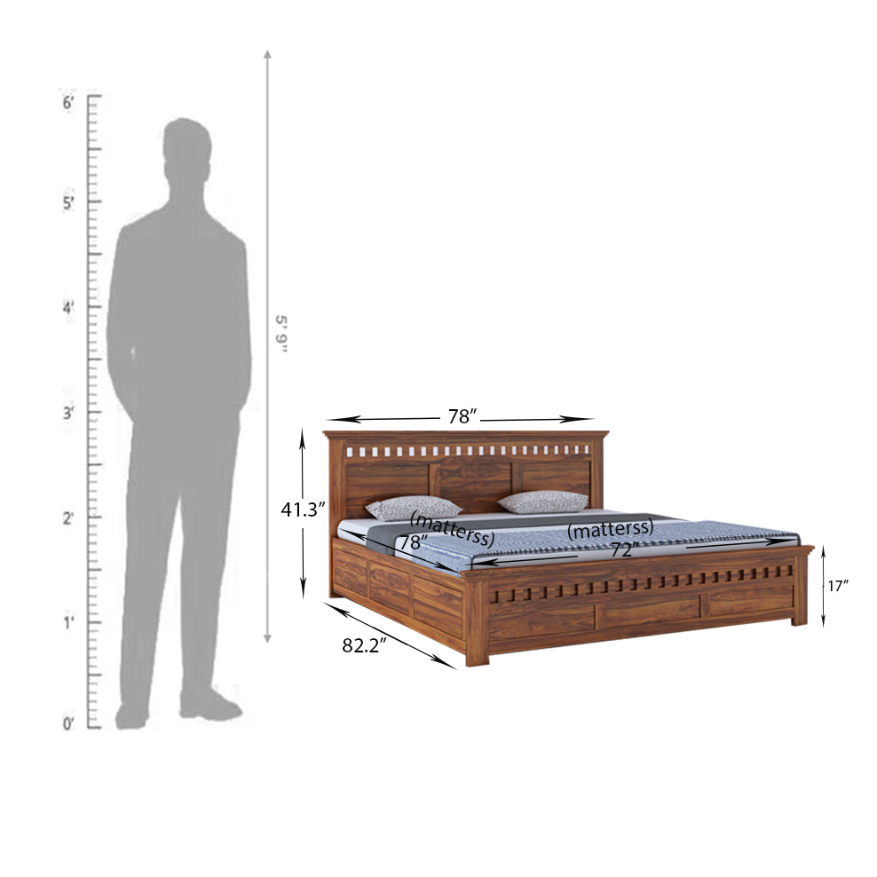 Armania Solid Sheesham Wood Hydraulic Storage Bed - 3 Years Warranty