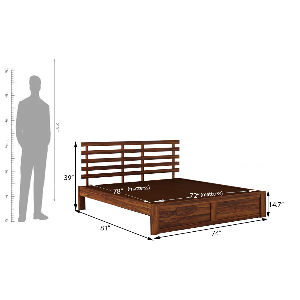 Strap Solid Sheesham Wood Bed With Two Drawer Storage - 3 Years Warranty