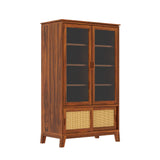 Cosmos CANE Sliding Door Display Unit in Solid Sheesham Wood - 3 Years Warranty