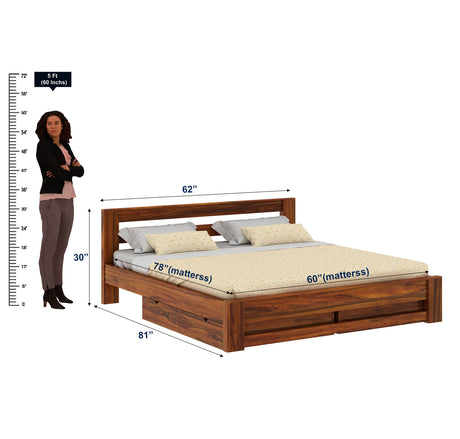 Foster Bed in Solid Sheesham Wood With Drawer Storage - 1 Year Warranty