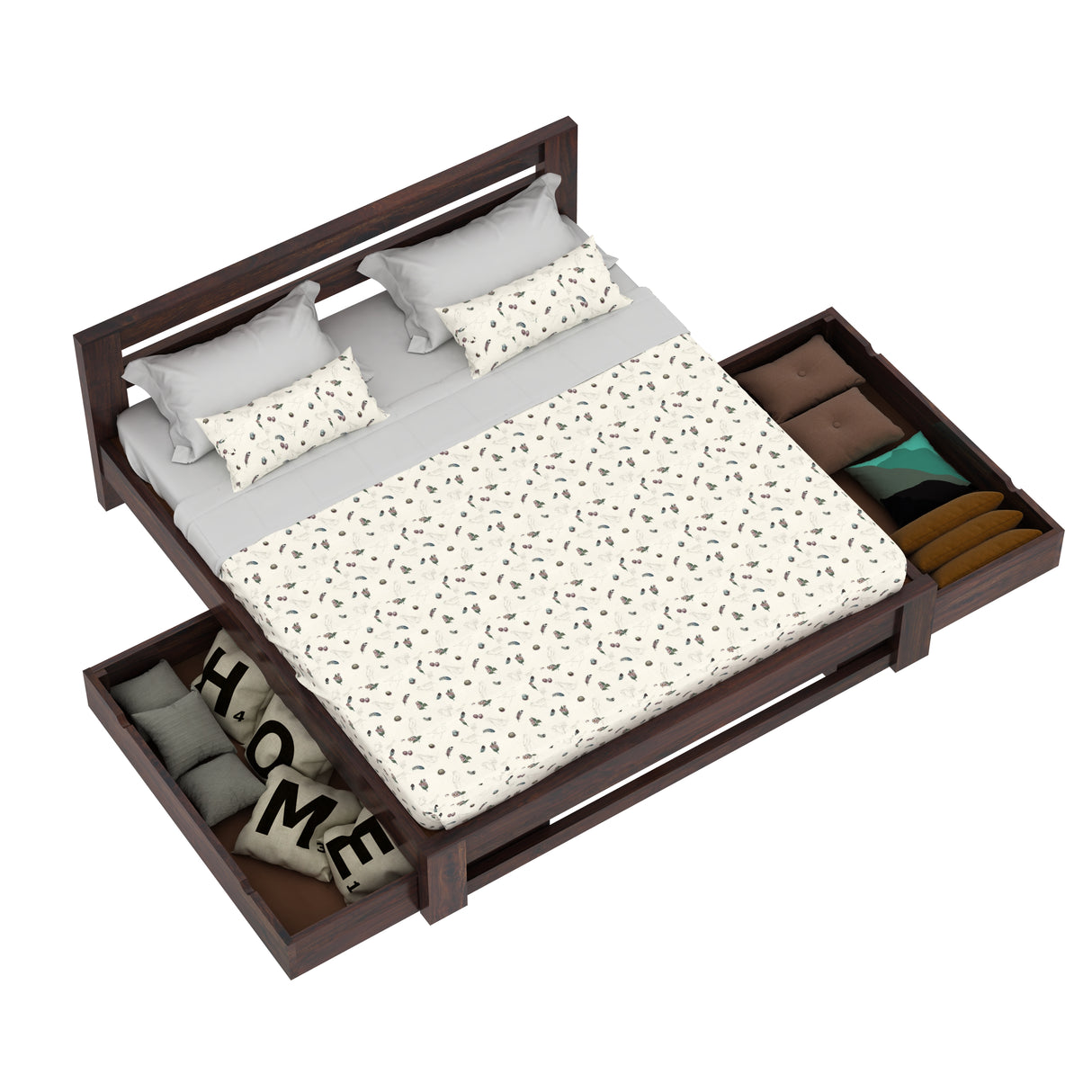 Foster Bed in Solid Sheesham Wood With Drawer Storage - 3 Years Warranty