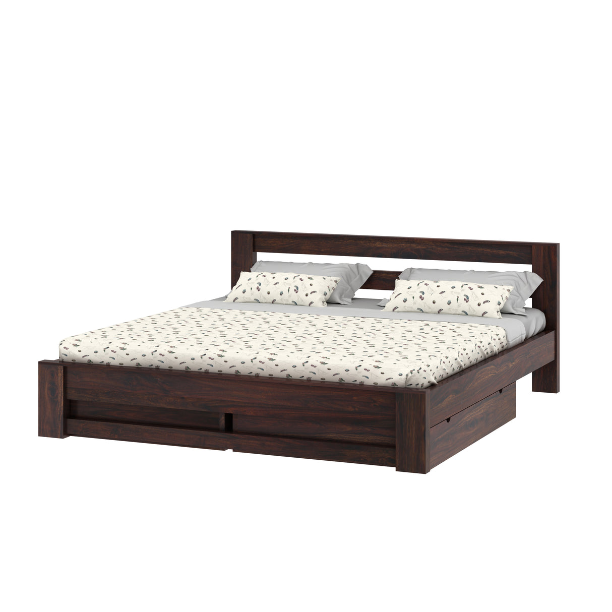 Foster Bed in Solid Sheesham Wood With Drawer Storage - 3 Years Warranty