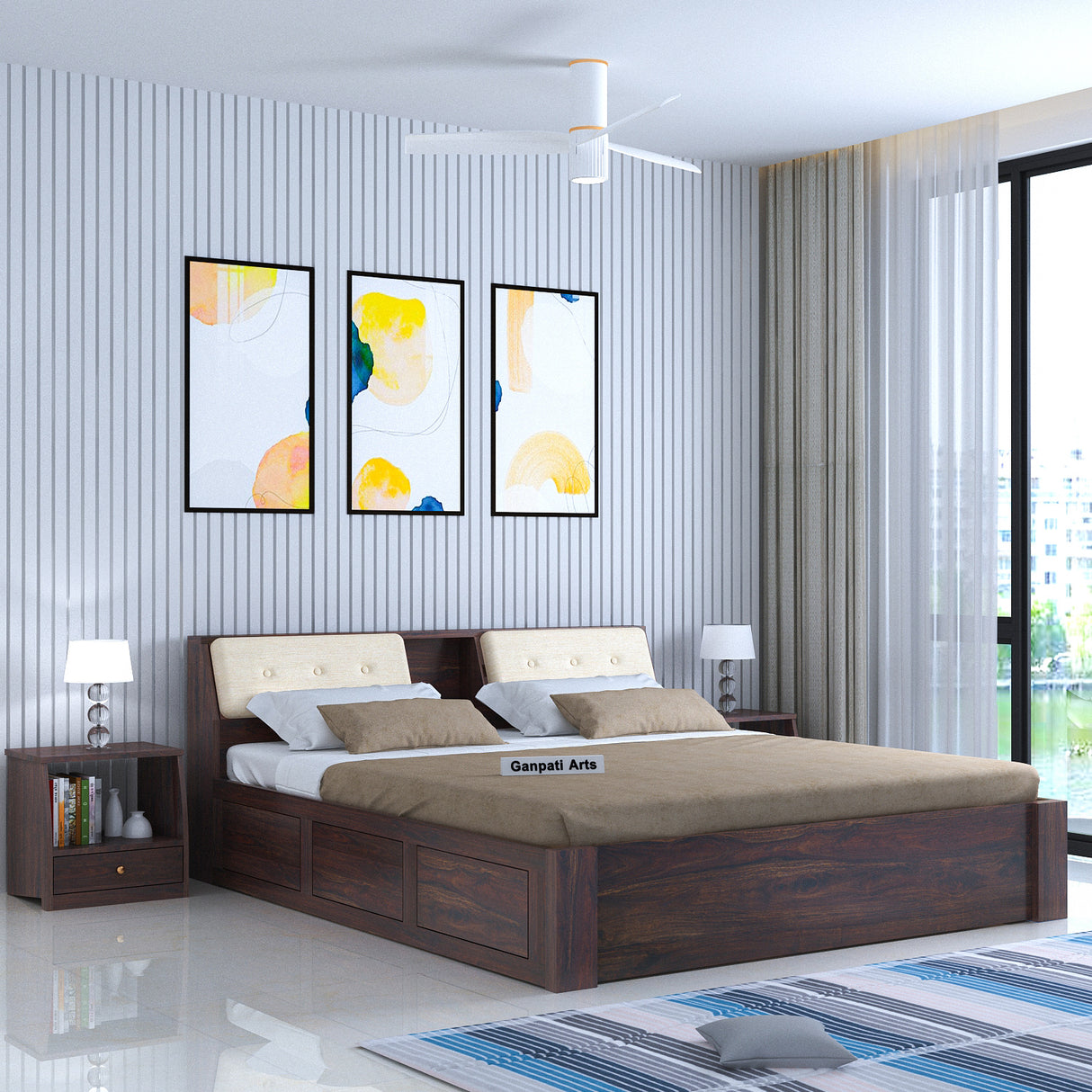 Mayor Solid Sheesham Wood Bed with Box Storage - 3 Years Warranty