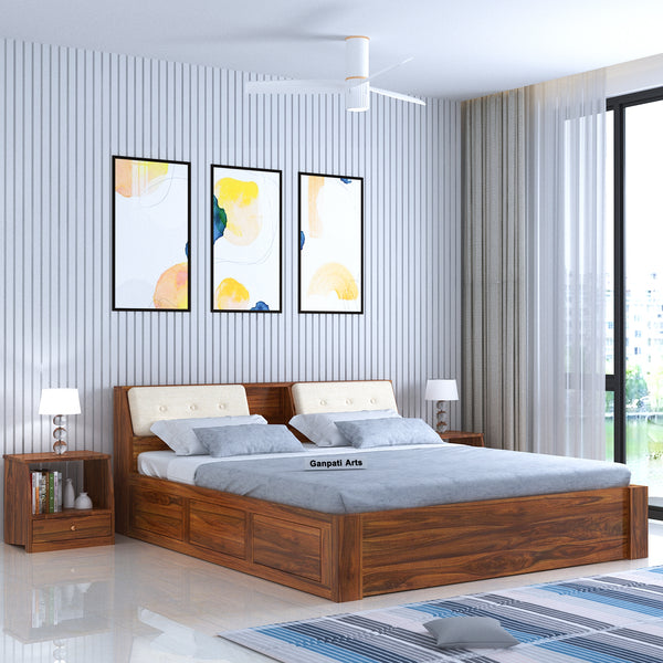 Mayor Solid Sheesham Wood Bed with Box Storage - 3 Years Warranty