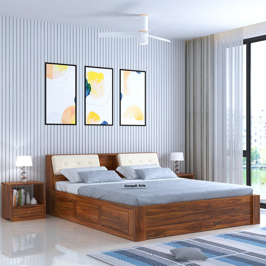 Mayor Solid Sheesham Wood Bed with Box Storage - 3 Years Warranty features