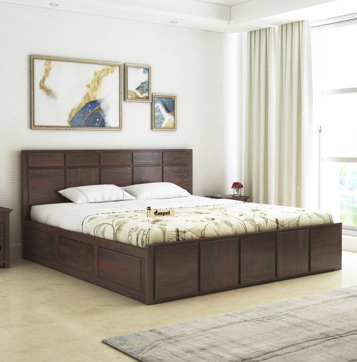 Scott Solid Sheesham Wood Bed With Box Storage - 3 Years Warranty