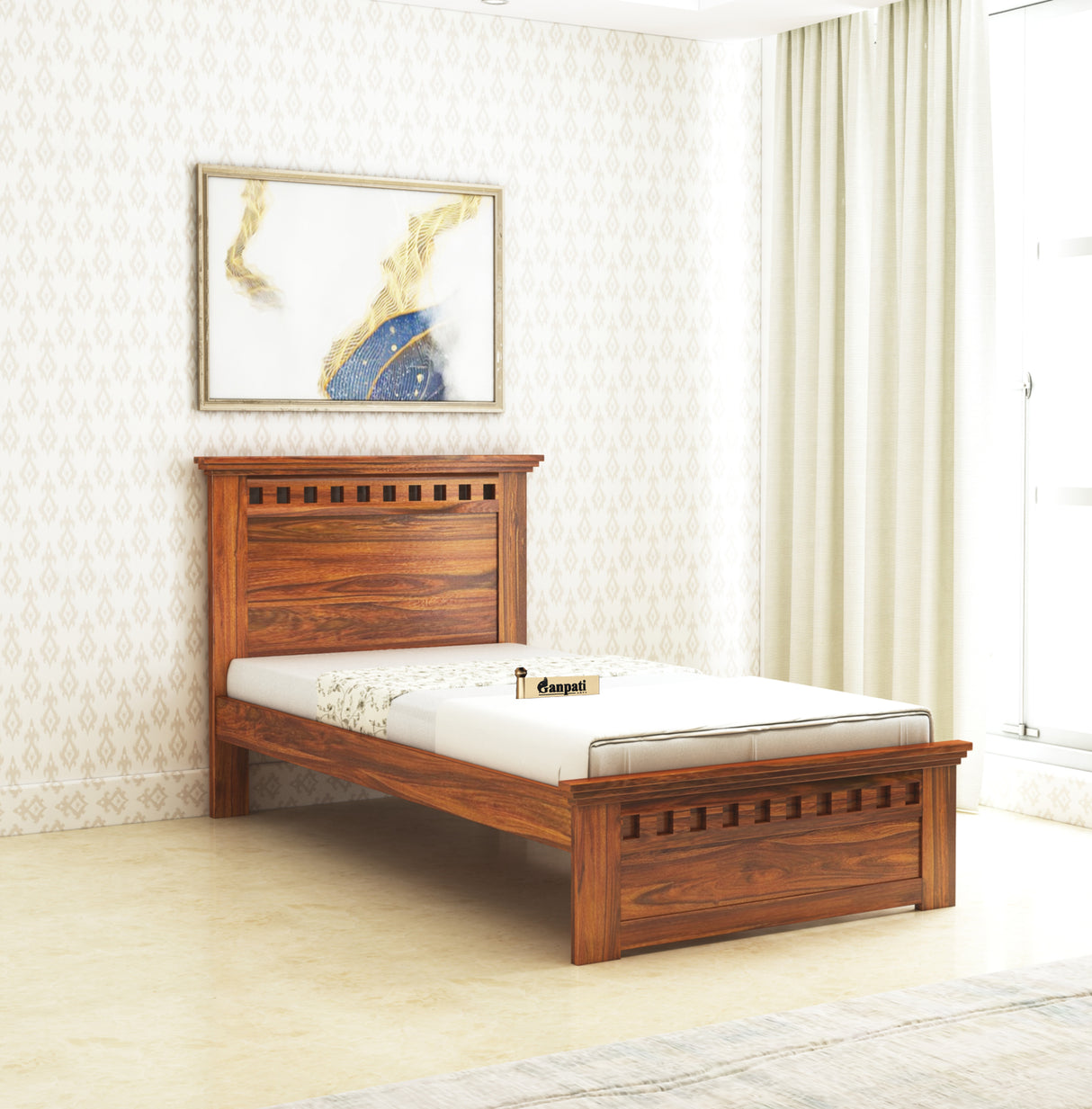 Armania Solid Sheesham Wood Single Size Bed Without Storage - 3 Years Warranty
