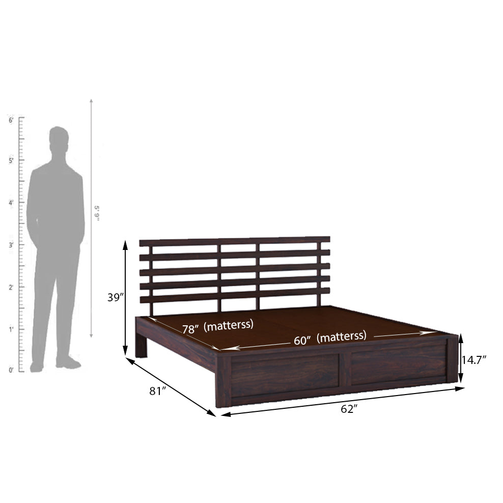 Strap Solid Sheesham Wood Bed Without Storage - 3 Years Warranty