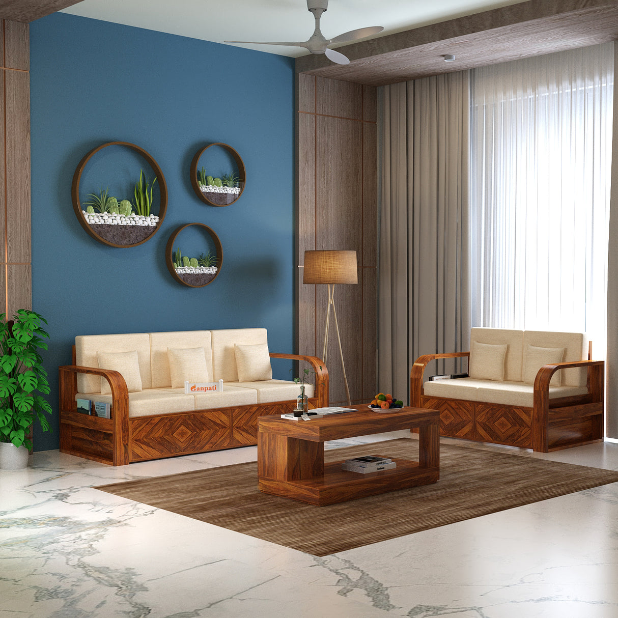 Wave Solid Sheesham Wood 5 Seater Sofa Set 3+2 - 3 Years Warranty