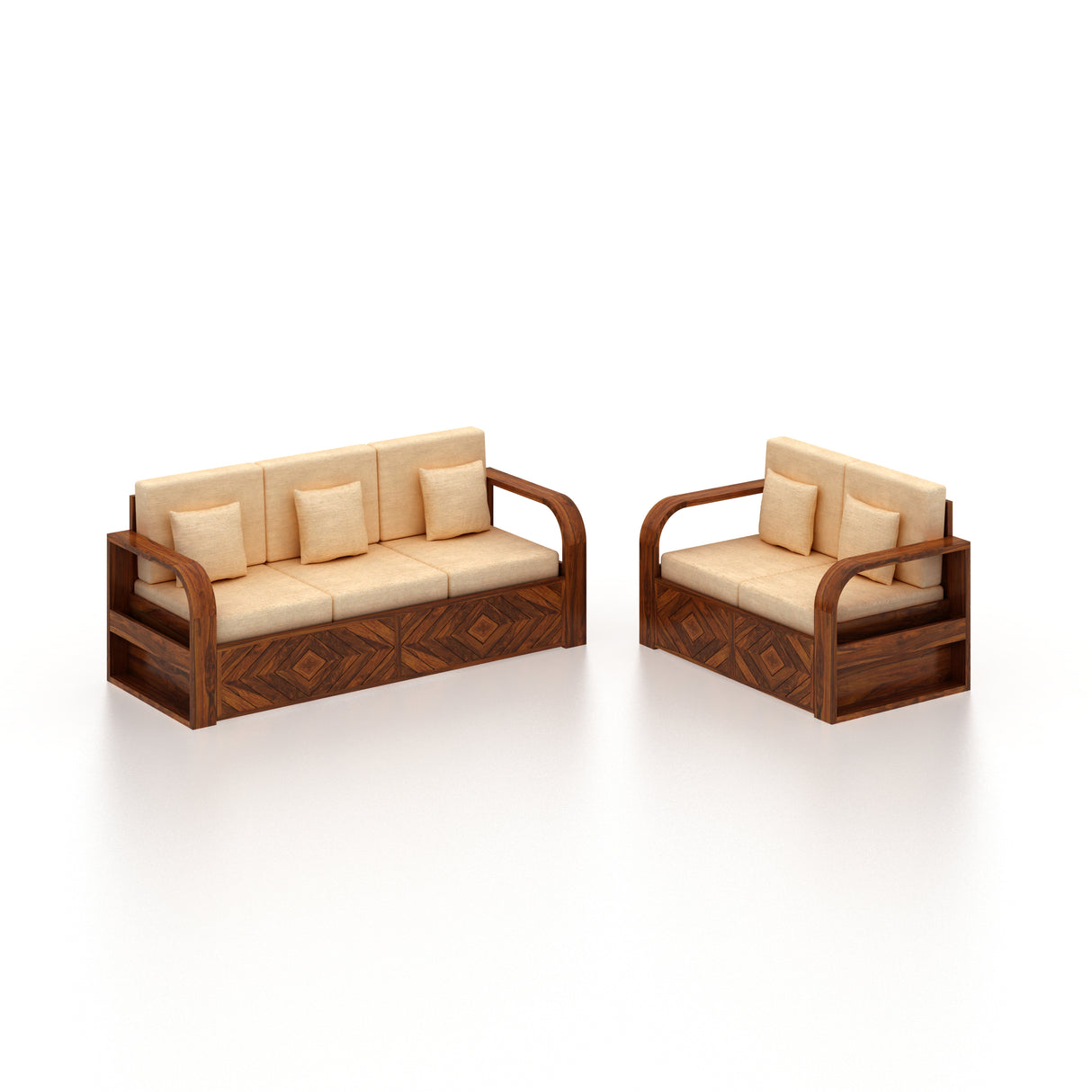 Wave Solid Sheesham Wood 5 Seater Sofa Set 3+2 - 3 Years Warranty