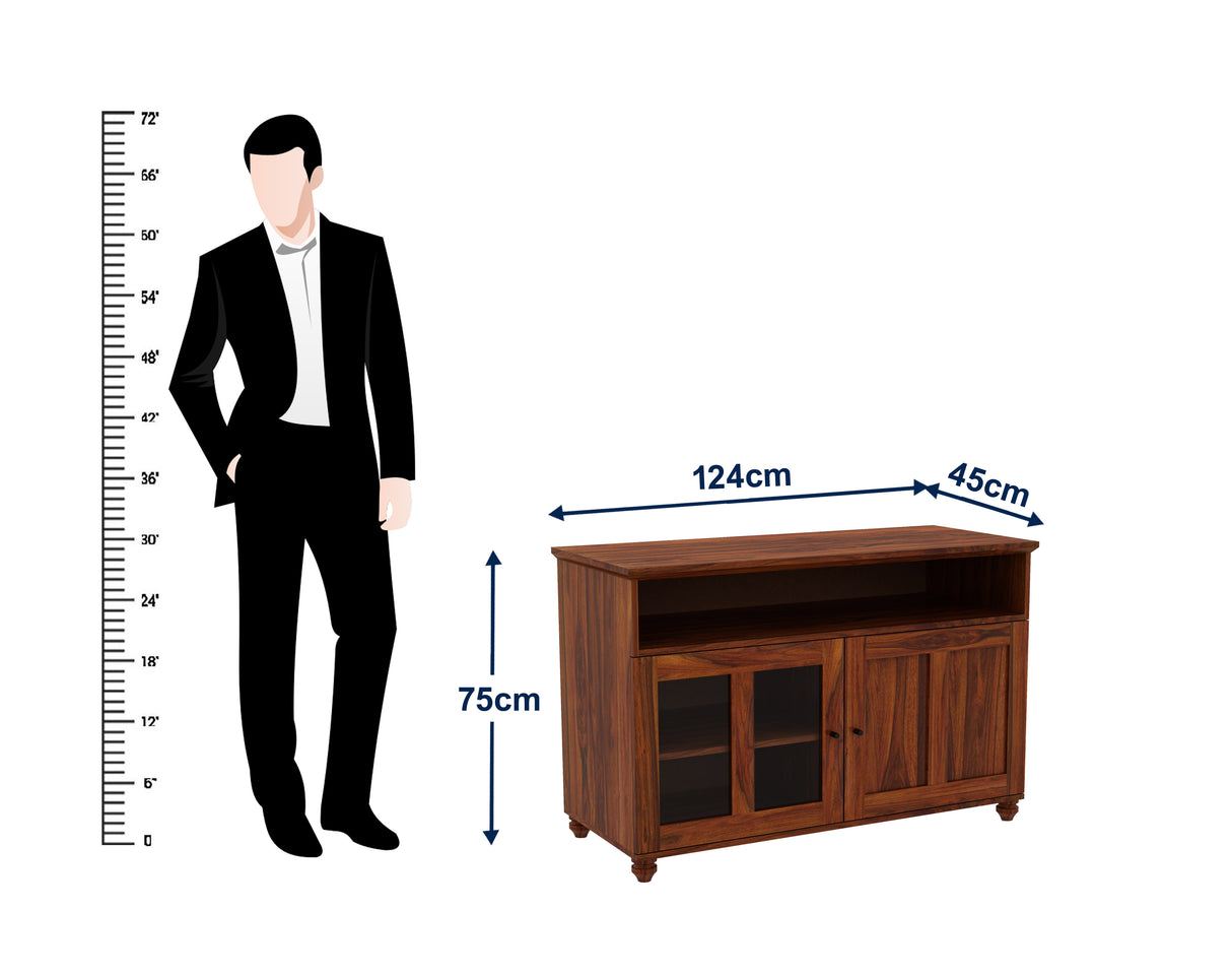 Fusion Solid Sheesham Wood Display Unit/Sideboard - 3 Years Warranty